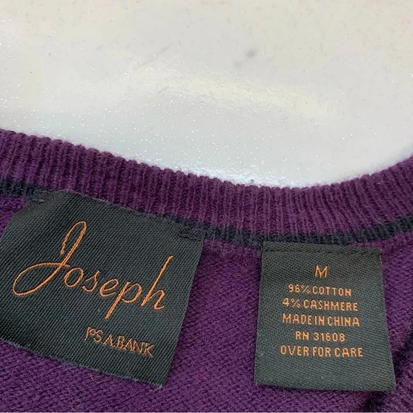 Jos A Bank Cotton Cashmere V Neck Sweater Men Medium Purple Long Sleeve Preppy - Picture 9 of 12